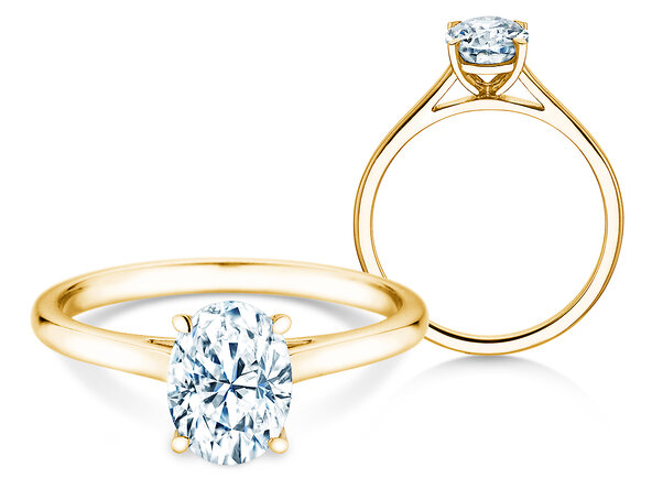 Anillo de compromiso Oval Cut en 18K oro amarillo con diamante de laboratorio 0,50ct E/VS