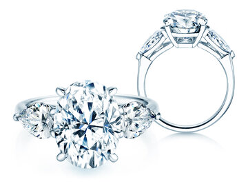 Anillo de compromiso Oval Pear Cut en 14K oro blanco con diamantes 0,41ct G/SI