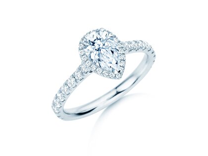 Anillo de compromiso Pear Halo Pavé en 9K oro blanco con diamantes 0,58ct G/SI