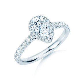 Anillo de compromiso Pear Halo Pavé en 9K oro blanco con diamantes 0,58ct G/SI