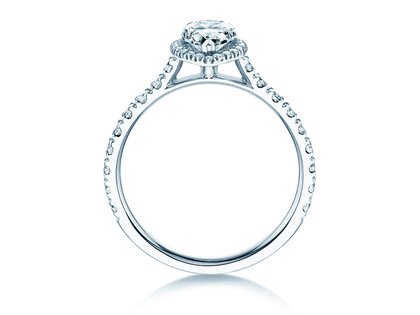 Anillo de compromiso Pear Halo Pavé en 9K oro blanco con diamantes 0,58ct G/SI