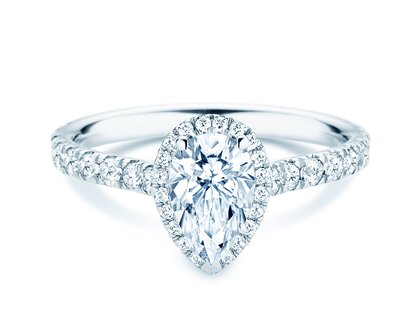 Anillo de compromiso Pear Halo Pavé en 9K oro blanco con diamantes 0,58ct G/SI