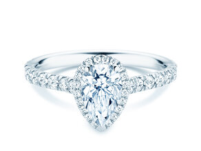 Anillo de compromiso Pear Halo Pavé en 9K oro blanco con diamantes 0,58ct G/SI