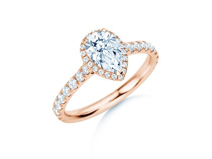 Anillo de compromiso Pear Halo Pavé en 9K oro rosa con diamantes 1,46ct G/SI