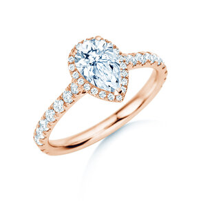 Anillo de compromiso Pear Halo Pavé en 9K oro rosa con diamantes 1,46ct G/SI