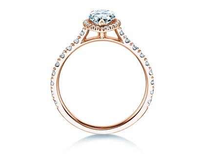 Anillo de compromiso Pear Halo Pavé en 9K oro rosa con diamantes 1,46ct G/SI