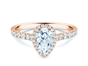 Anillo de compromiso Pear Halo Pavé en 9K oro rosa con diamantes 1,46ct G/SI