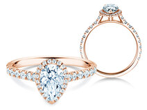 Anillo de compromiso Pear Halo Pavé en 9K oro rosa con diamantes 0,58ct G/SI