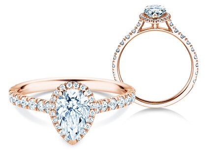 Anillo de compromiso Pear Halo Pavé en 9K oro rosa con diamantes 1,46ct G/SI