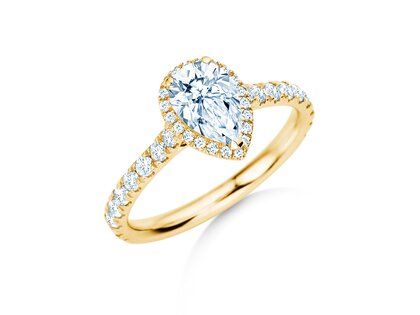 Anillo de compromiso Pear Halo Pavé en 9K oro amarillo con diamantes 0,58ct G/SI