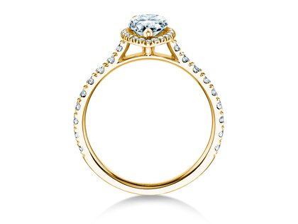 Anillo de compromiso Pear Halo Pavé en 9K oro amarillo con diamantes 0,58ct G/SI