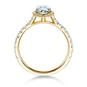 Anillo de compromiso Pear Halo Pavé en 9K oro amarillo con diamantes 0,58ct G/SI