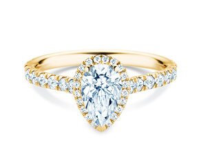 Anillo de compromiso Pear Halo Pavé en 9K oro amarillo con diamantes 0,58ct G/SI