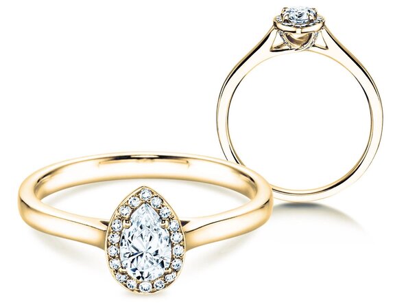 Anillo de compromiso Pear Shape en 9K oro amarillo con diamantes 0,40ct G/SI