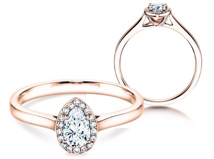 Anillo de compromiso Pear Shape en 14K oro rosa con diamantes 0,50ct G/SI
