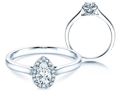 Anillo de compromiso Pear Shape en 14K oro blanco con diamantes 0,65ct G/SI