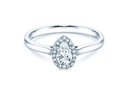 Anillo de compromiso Pear Shape en 14K oro blanco con diamantes 0,65ct G/SI