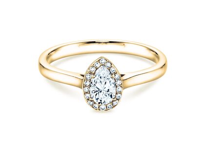 Anillo de compromiso Pear Shape en 9K oro amarillo con diamantes 0,40ct G/SI