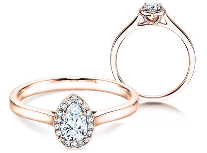 Anillo de compromiso Pear Shape en 18K oro rosa con diamantes 0,50ct