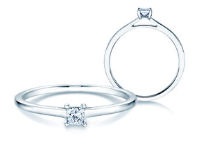 Anillo de compromiso Princess en 9K oro blanco con diamante 0,15ct G/SI