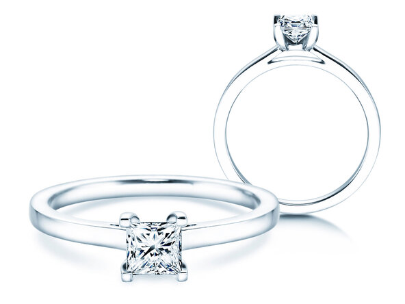 Anillo de compromiso Princess en 14K oro blanco con diamante 0,50ct G/SI