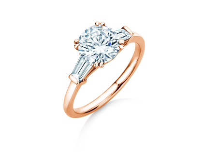 Anillo de compromiso Round Brilliant Tapered Baguette  en oro rosa