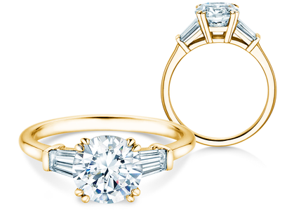 Anillo de compromiso Round Brilliant Tapered Baguette  en oro amarillo