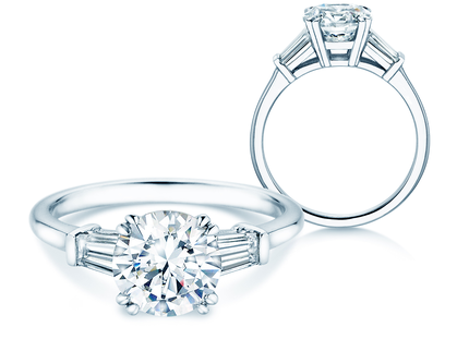 Anillo de compromiso Round Brilliant Tapered Baguette  en oro blanco