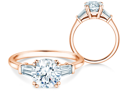 Anillo de compromiso Round Brilliant Tapered Baguette  en oro rosa