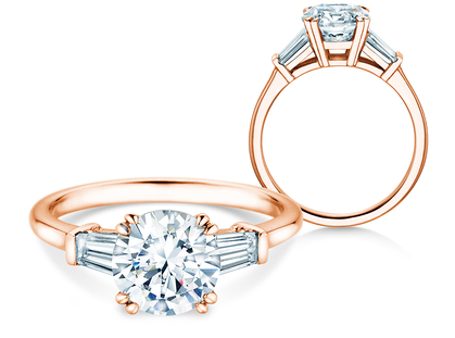Anillo de compromiso Round Brilliant Tapered Baguette  en oro rosa