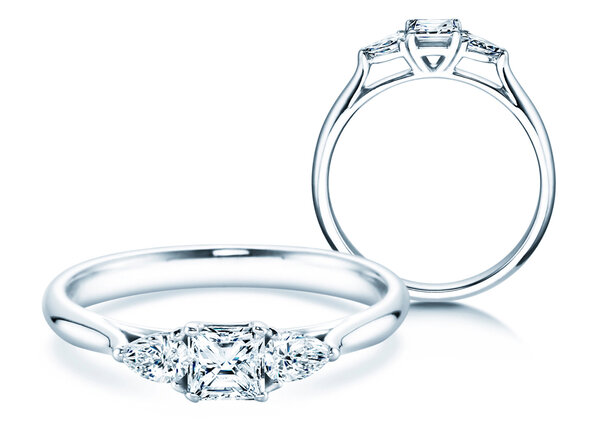 Anillo de compromiso Vivid Asscher en 14K oro blanco con diamantes 0,53ct G/SI