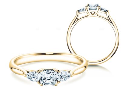 Anillo de compromiso Vivid Asscher en 14K oro amarillo con diamantes 0,53ct G/SI