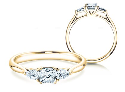 Anillo de compromiso Vivid Asscher en 14K oro amarillo con diamantes 0,53ct G/SI
