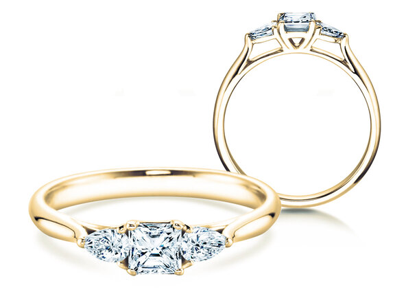 Anillo de compromiso Vivid Asscher en 14K oro amarillo con diamantes 0,53ct G/SI