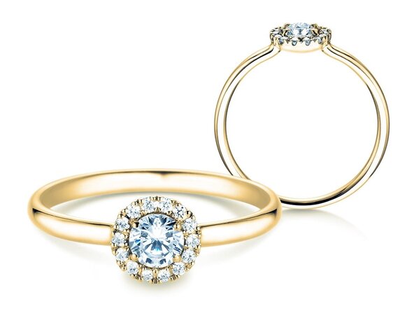 Anillo de compromiso Flower en 18K oro amarillo con diamantes 0,33ct G/SI