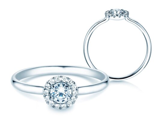 Anillo de compromiso Flower en 9K oro blanco con diamantes 0,33ct G/SI