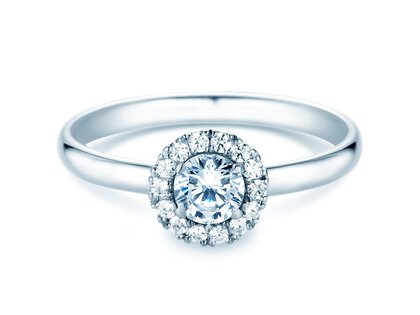 Anillo de compromiso Flower en oro blanco