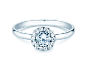 Anillo de compromiso Flower en oro blanco