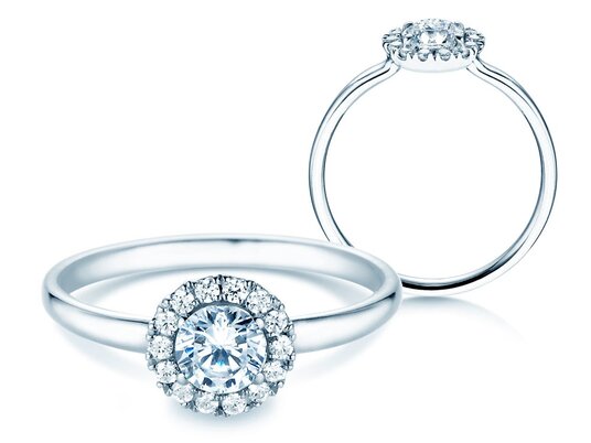 Anillo de compromiso Flower en 18K oro blanco con diamantes 0,77ct G/SI