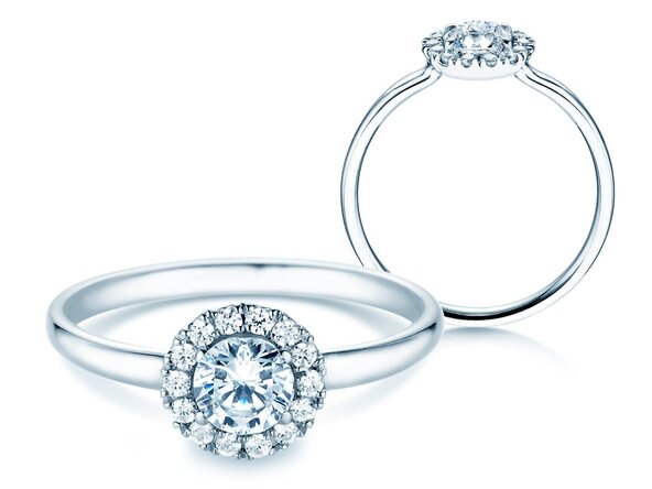 Anillo de compromiso Flower en 18K oro blanco con diamantes 0,77ct G/SI