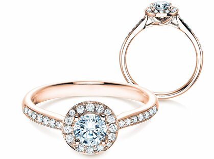 Anillo de compromiso Halo Classic en 18K oro rosa con diamantes 0,78ct G/SI