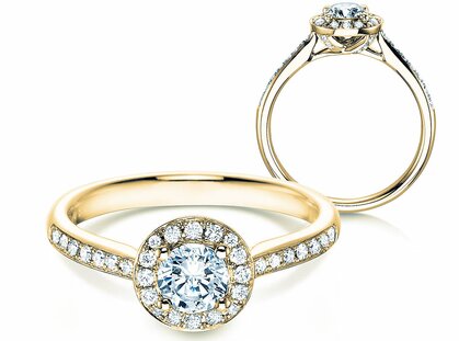 Anillo de compromiso Halo Classic en 18K oro amarillo con diamantes 0,78ct G/SI