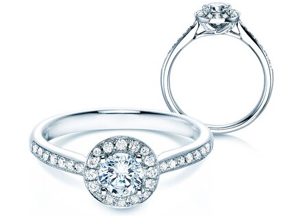 Anillo de compromiso Halo Classic en 18K oro blanco con diamantes 0,78ct G/SI