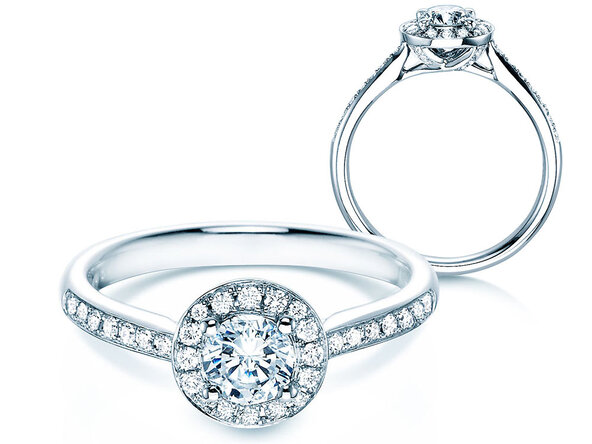 Anillo de compromiso Halo Classic en 18K oro blanco con diamantes 0,78ct G/SI