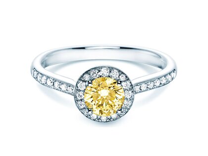 Anillo de compromiso Halo Intense en 18K oro blanco con diamantes 0,78ct