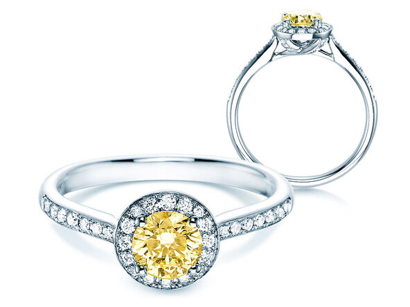 Anillo de compromiso Halo Intense en 18K oro blanco con diamantes 0,78ct
