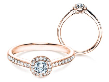 Anillo de compromiso Halo Petite en 18K oro rosa con diamantes 0,50ct G/SI