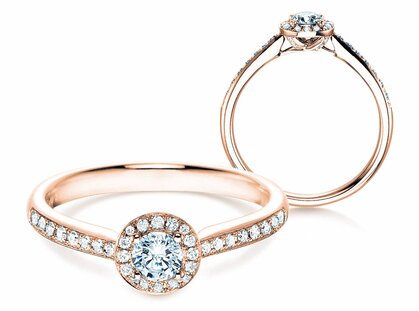 Anillo de compromiso Halo Petite en 18K oro rosa con diamantes 0,50ct G/SI