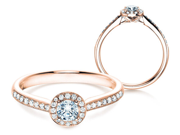 Anillo de compromiso Halo Petite en 18K oro rosa con diamantes 0,50ct G/SI