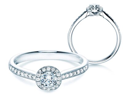 Anillo de compromiso Halo Petite en 18K oro blanco con diamantes 0,50ct G/SI